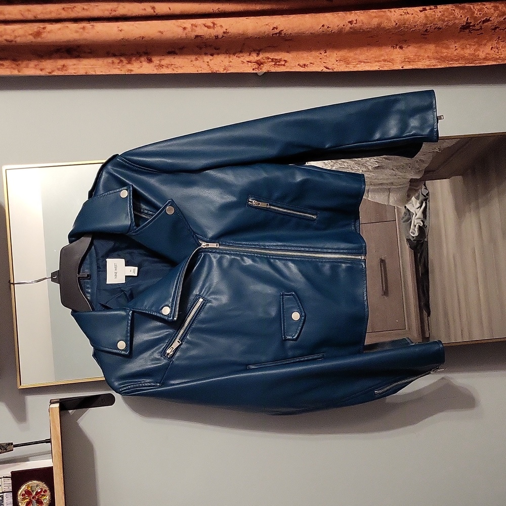 Teal blue faux leather jacket